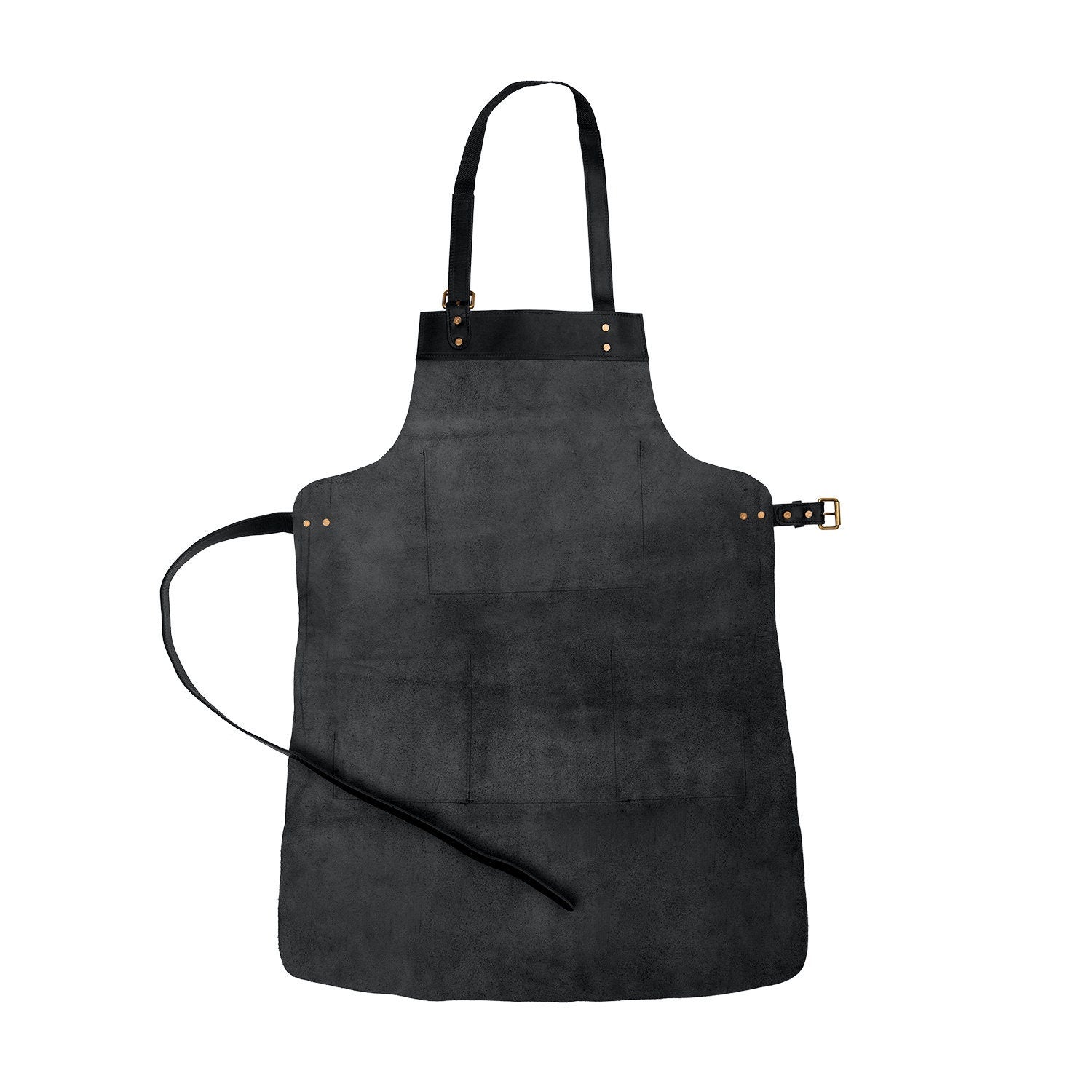Distressed Multi-pocket Leather Apron | Black Full Grain Leather For Hobbyists Woodwork Blacksmith Bbq | Custom Initials Fathers Day Gift