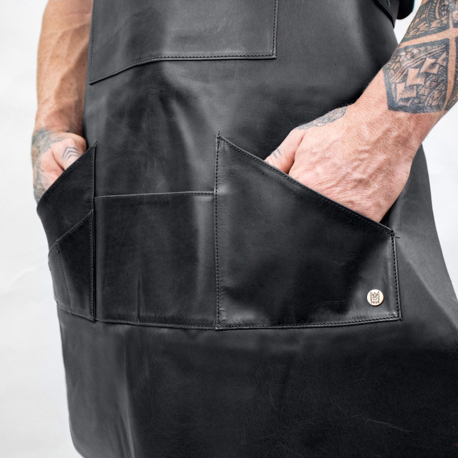 Distressed Multi-pocket Leather Apron | Black Full Grain Leather For Hobbyists Woodwork Blacksmith Bbq | Custom Initials Fathers Day Gift