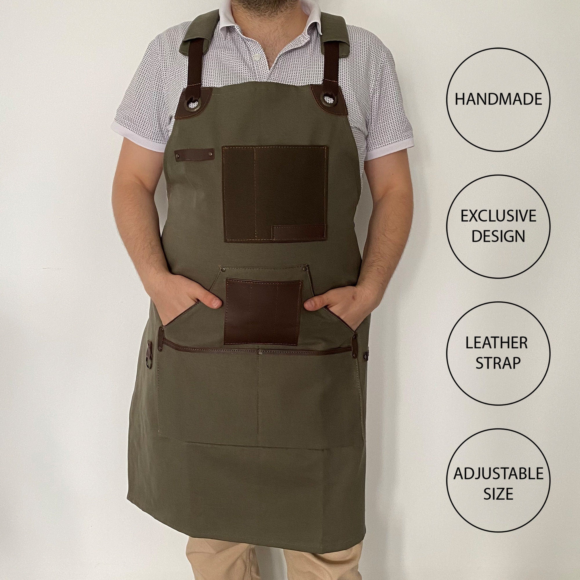 Personalized Leather Apron Men, Bbq Apron, Woodworking Apron, Welding Apron, Custom Engraved Genuine Leather Grilling Apron Adjustable Strap