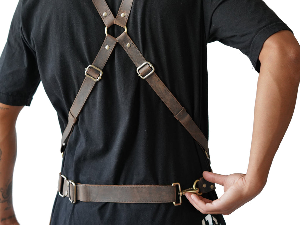 Leather Apron With Split Leg Design For Metalwork Carpentry And Workshop - Brown V6