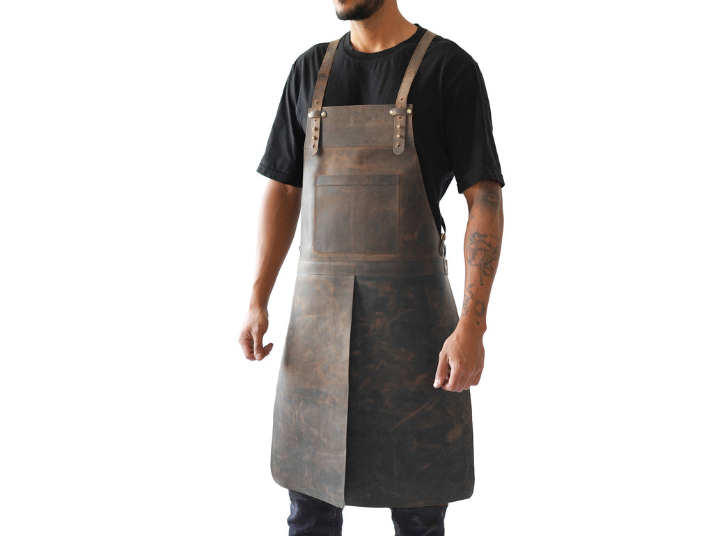 Leather Apron With Split Leg Design For Metalwork Carpentry And Workshop - Brown V6