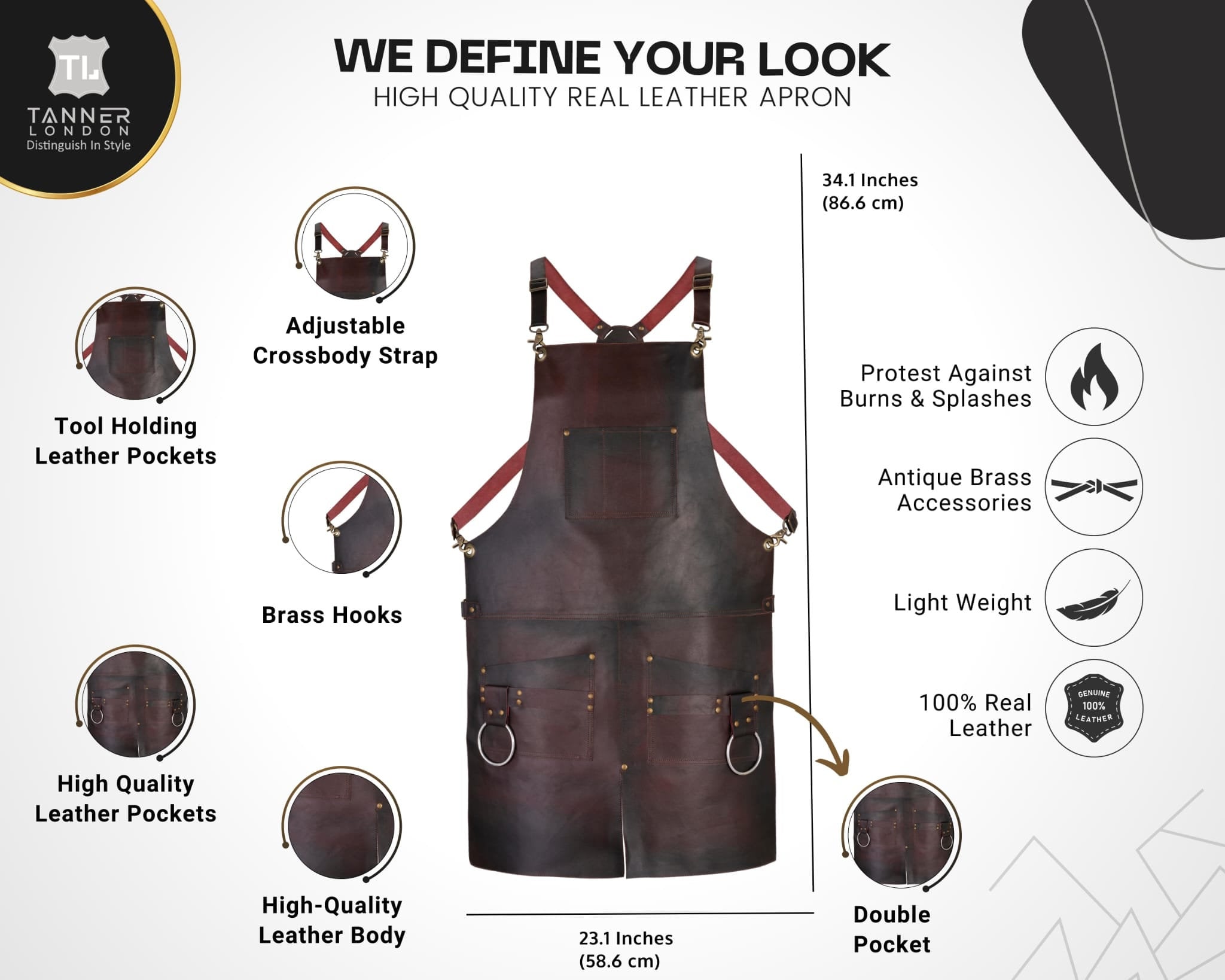 Full Grain Leather Apron: Split Leg, Pockets & Tool Holder