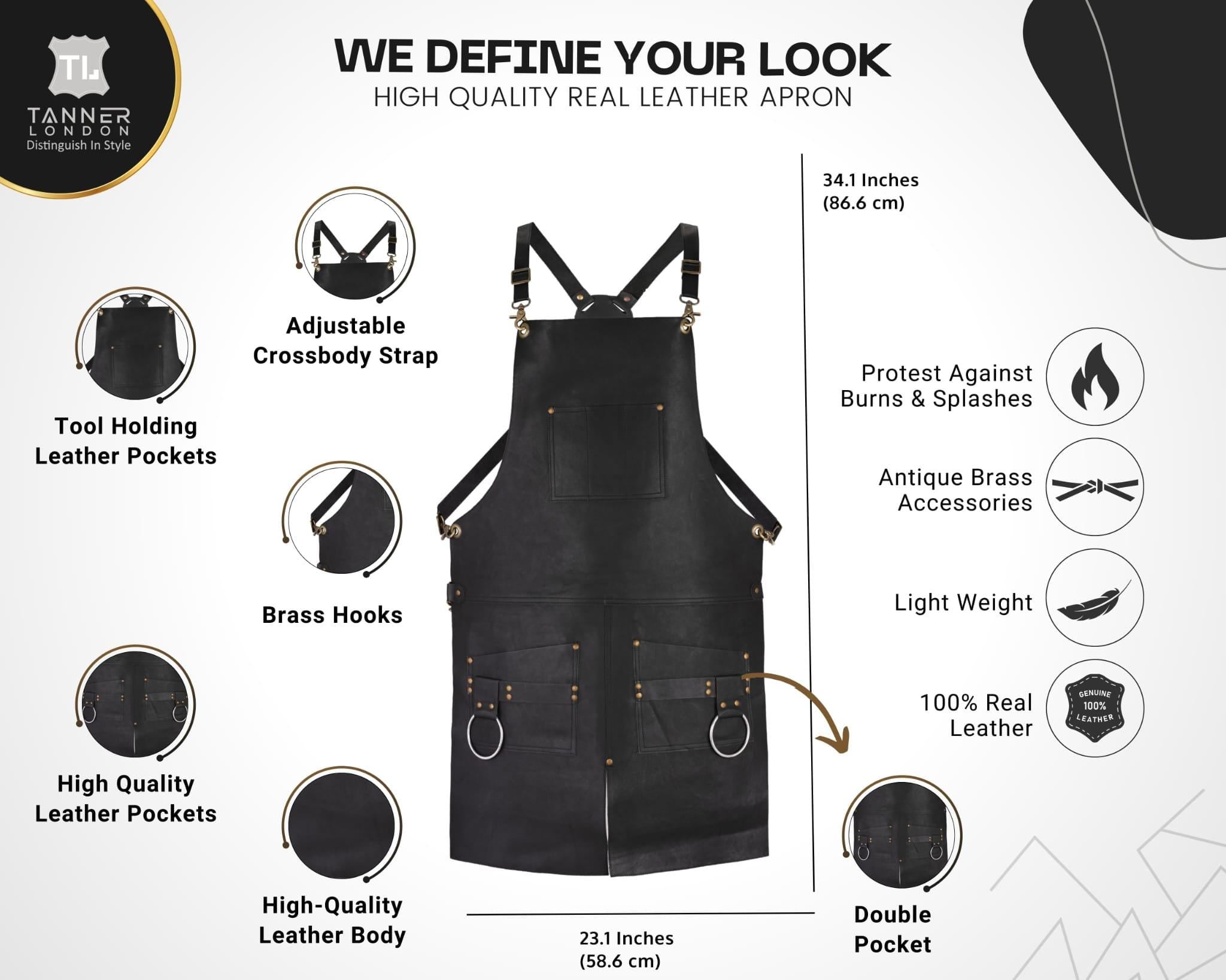 Full Grain Leather Apron: Split Leg, Pockets & Tool Holder