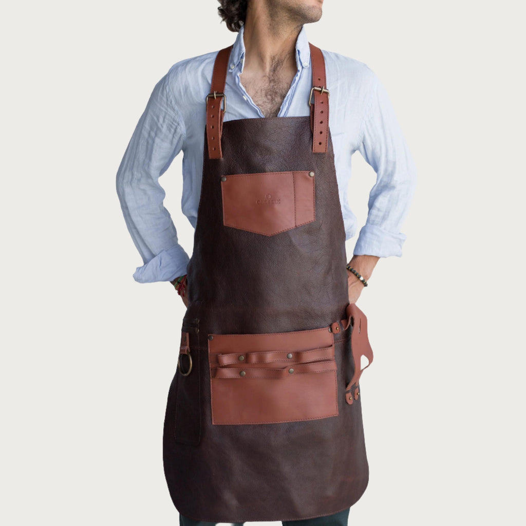 Oak & Elk Leather Apron: Bbq, Welding, Artist Apron With Beer Pocket