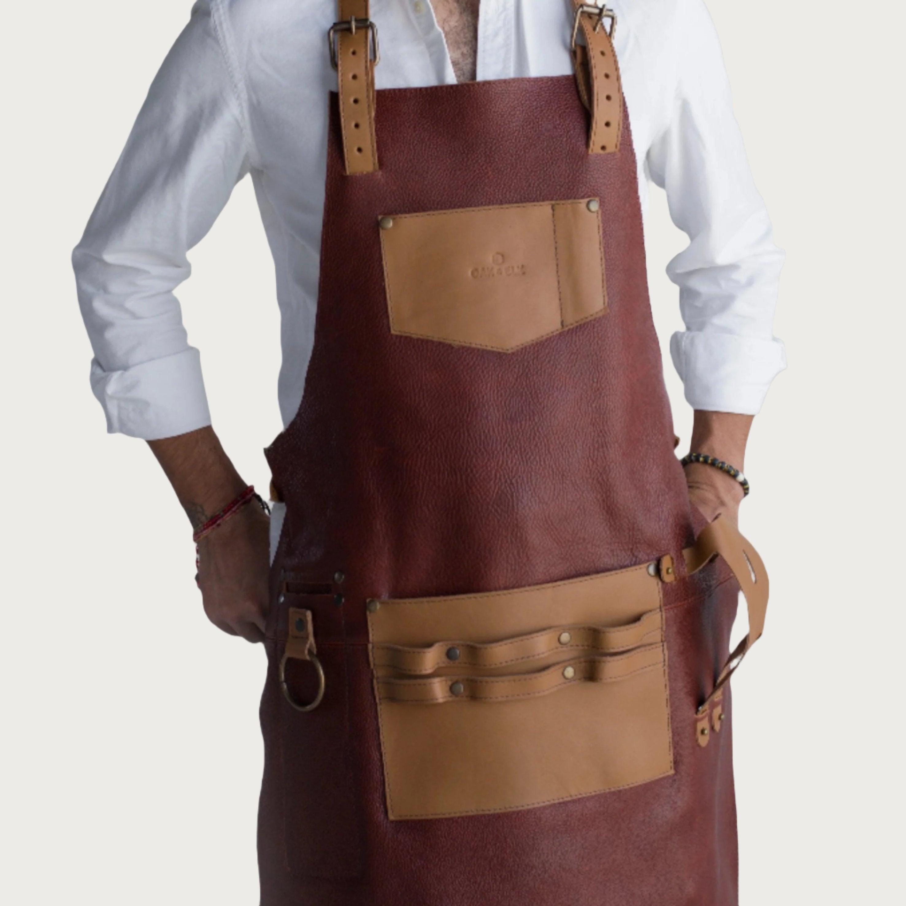 Oak & Elk Leather Apron: Bbq, Welding, Artist Apron With Beer Pocket