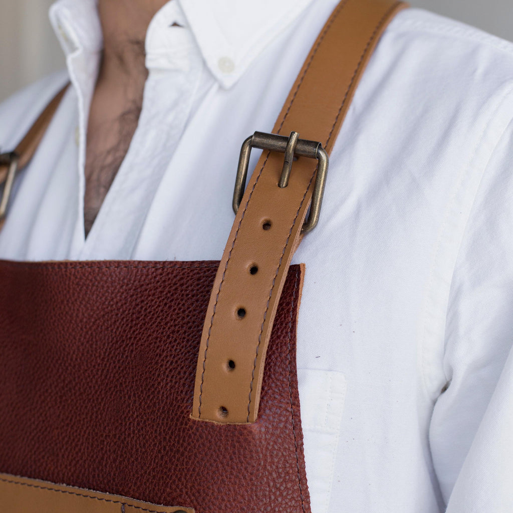 Oak & Elk Leather Apron: Bbq, Welding, Artist Apron With Beer Pocket