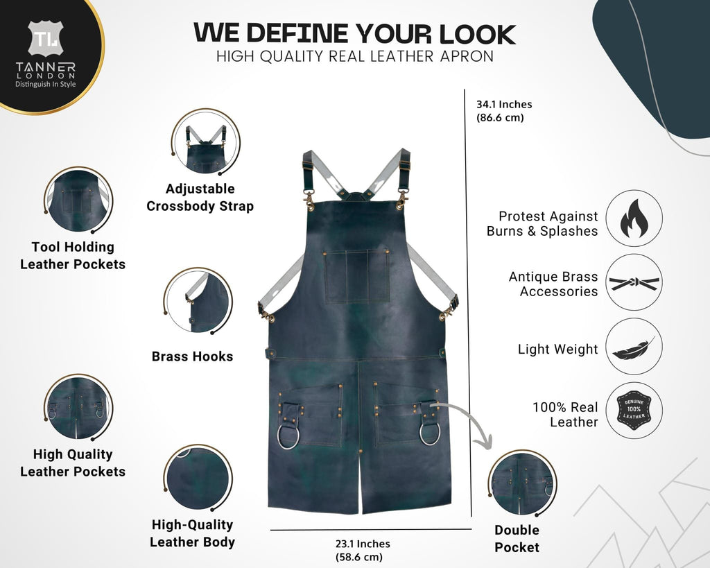 Full Grain Leather Apron: Split Leg, Pockets & Tool Holder