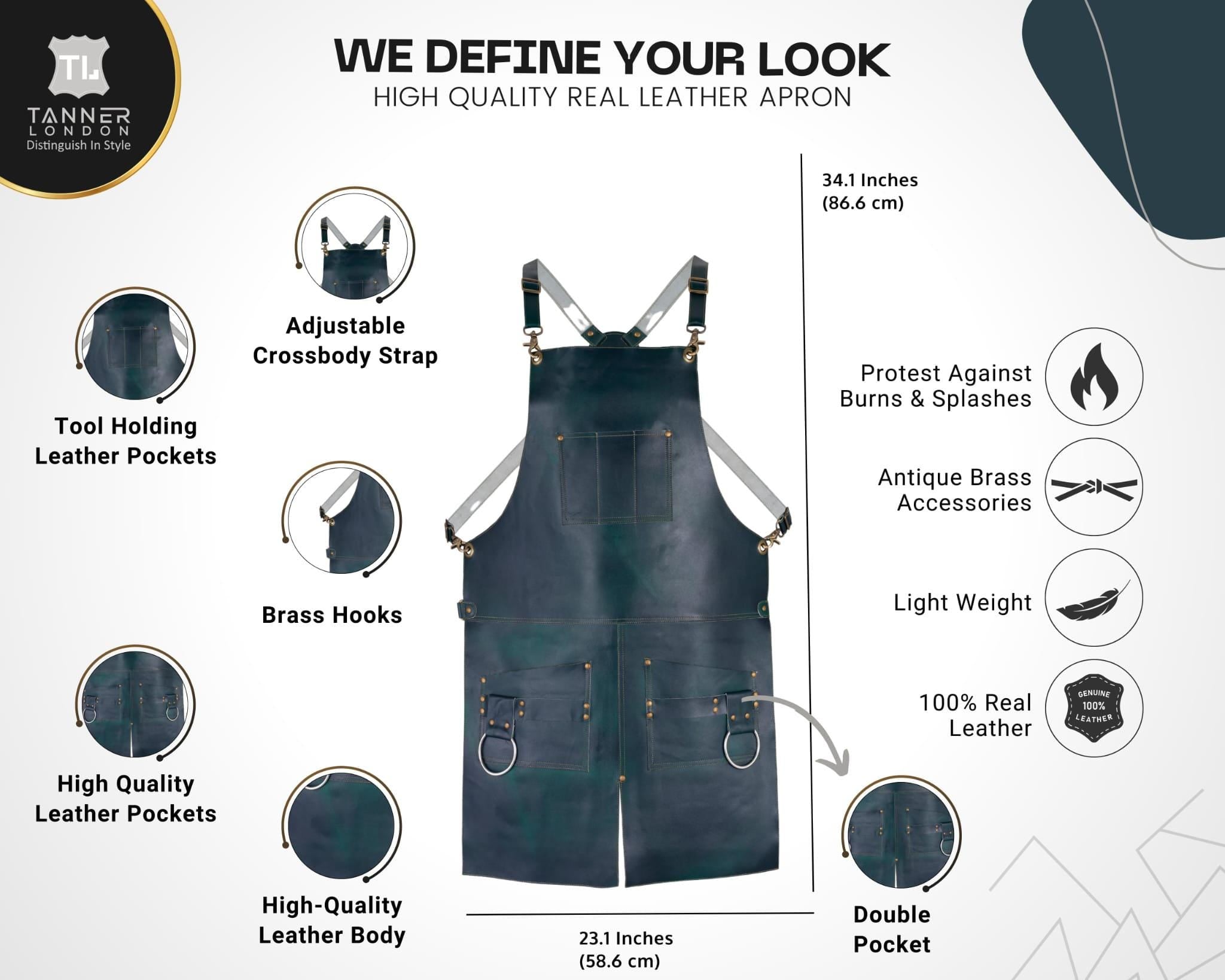 Full Grain Leather Apron: Split Leg, Pockets & Tool Holder