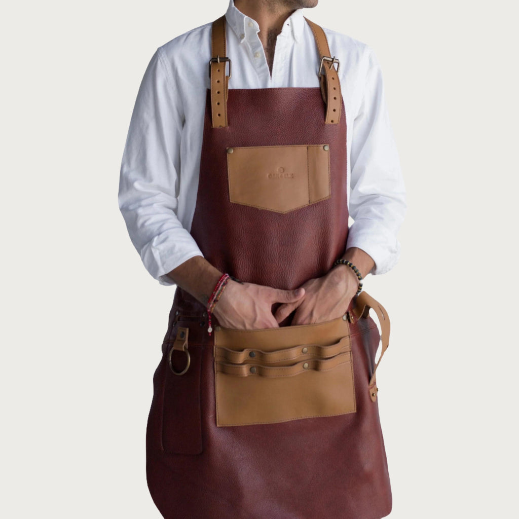 Oak & Elk Leather Apron: Bbq, Welding, Artist Apron With Beer Pocket