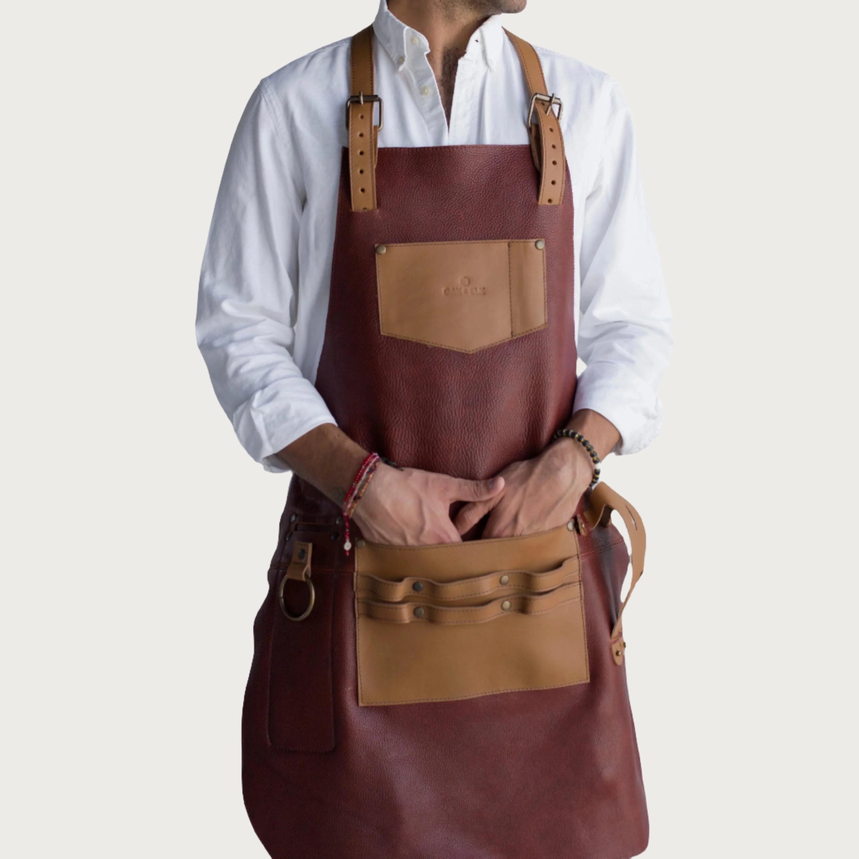 Oak & Elk Leather Apron: Bbq, Welding, Artist Apron With Beer Pocket
