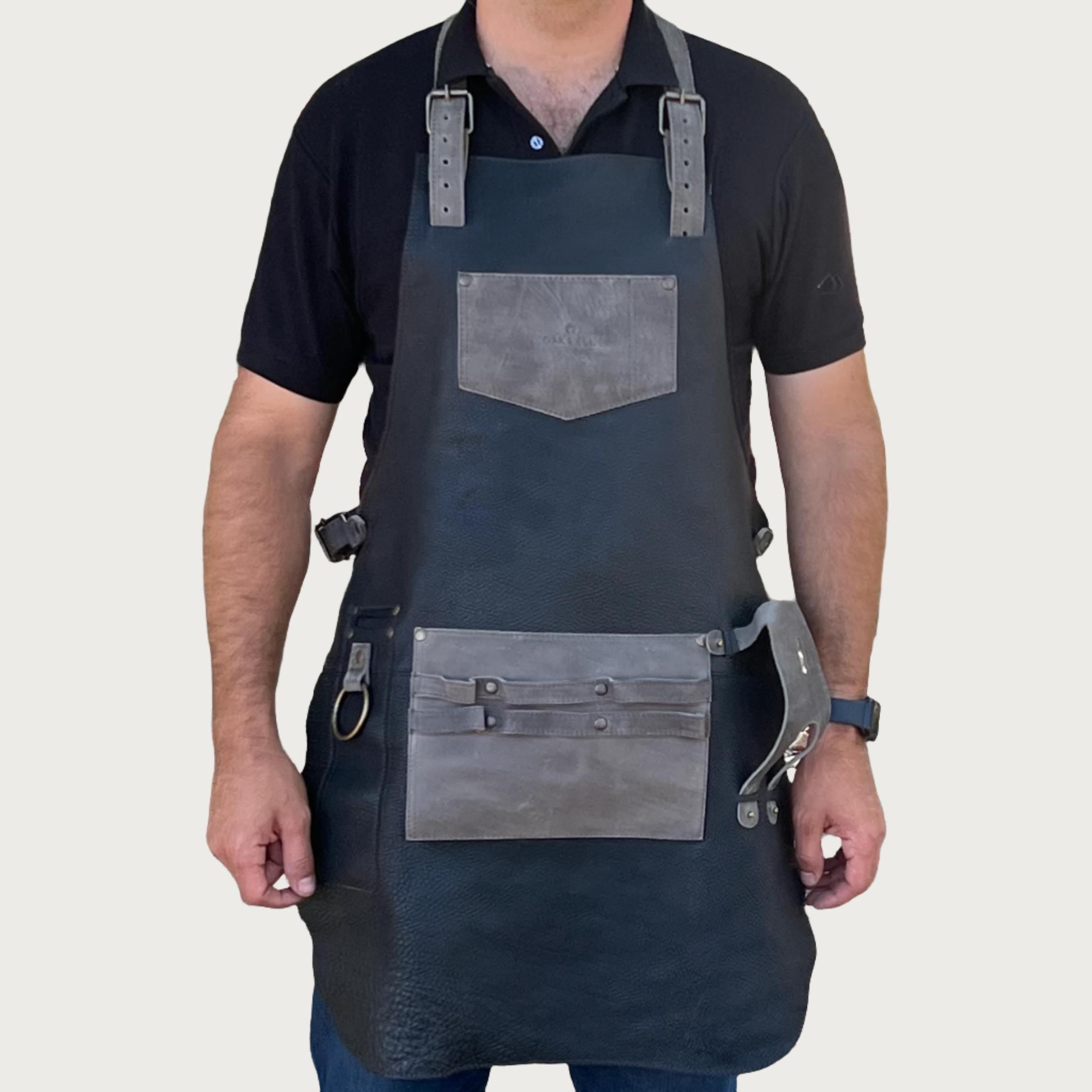 Oak & Elk Leather Apron: Bbq, Welding, Artist Apron With Beer Pocket