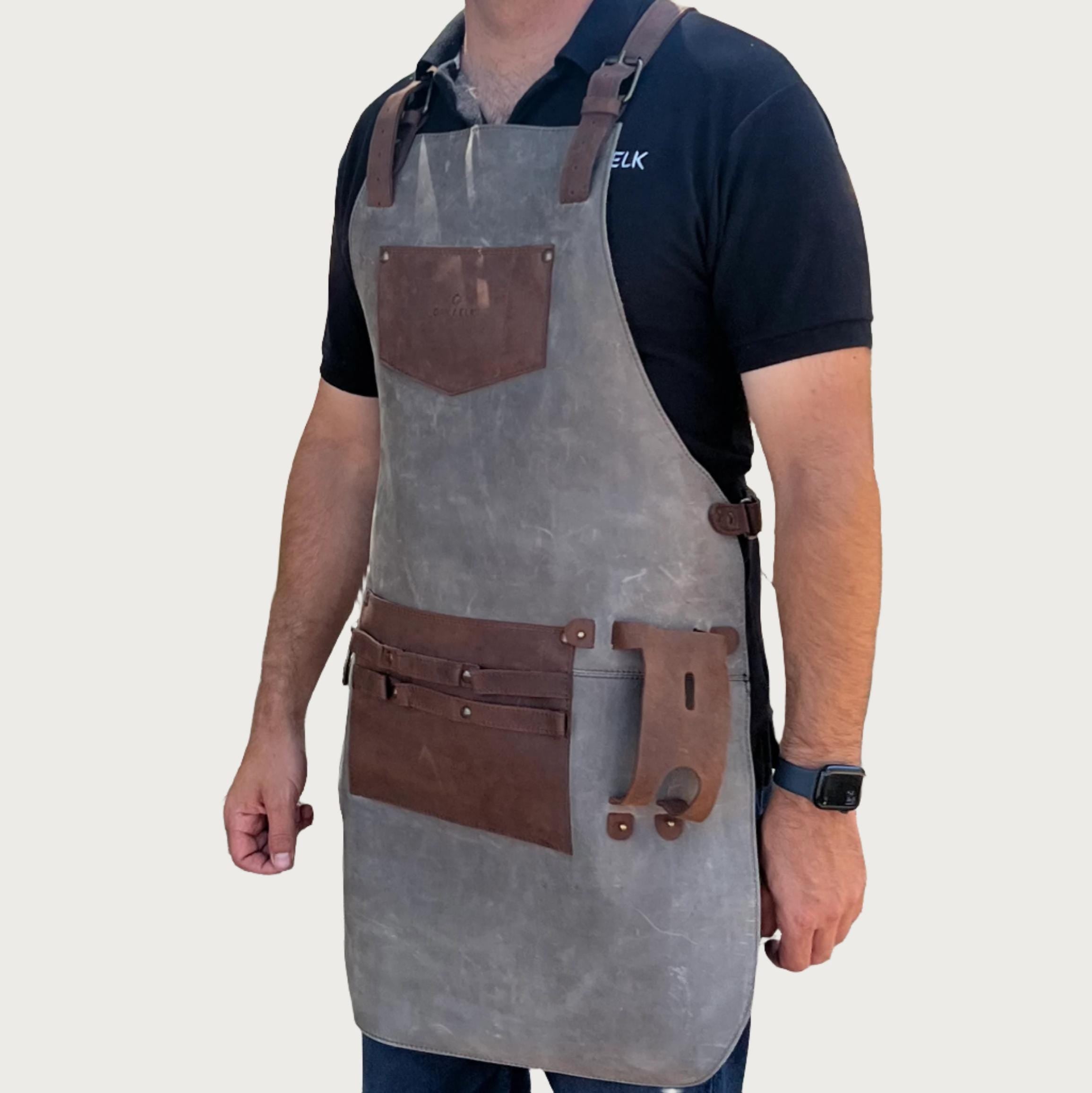 Oak & Elk Leather Apron: Bbq, Welding, Artist Apron With Beer Pocket