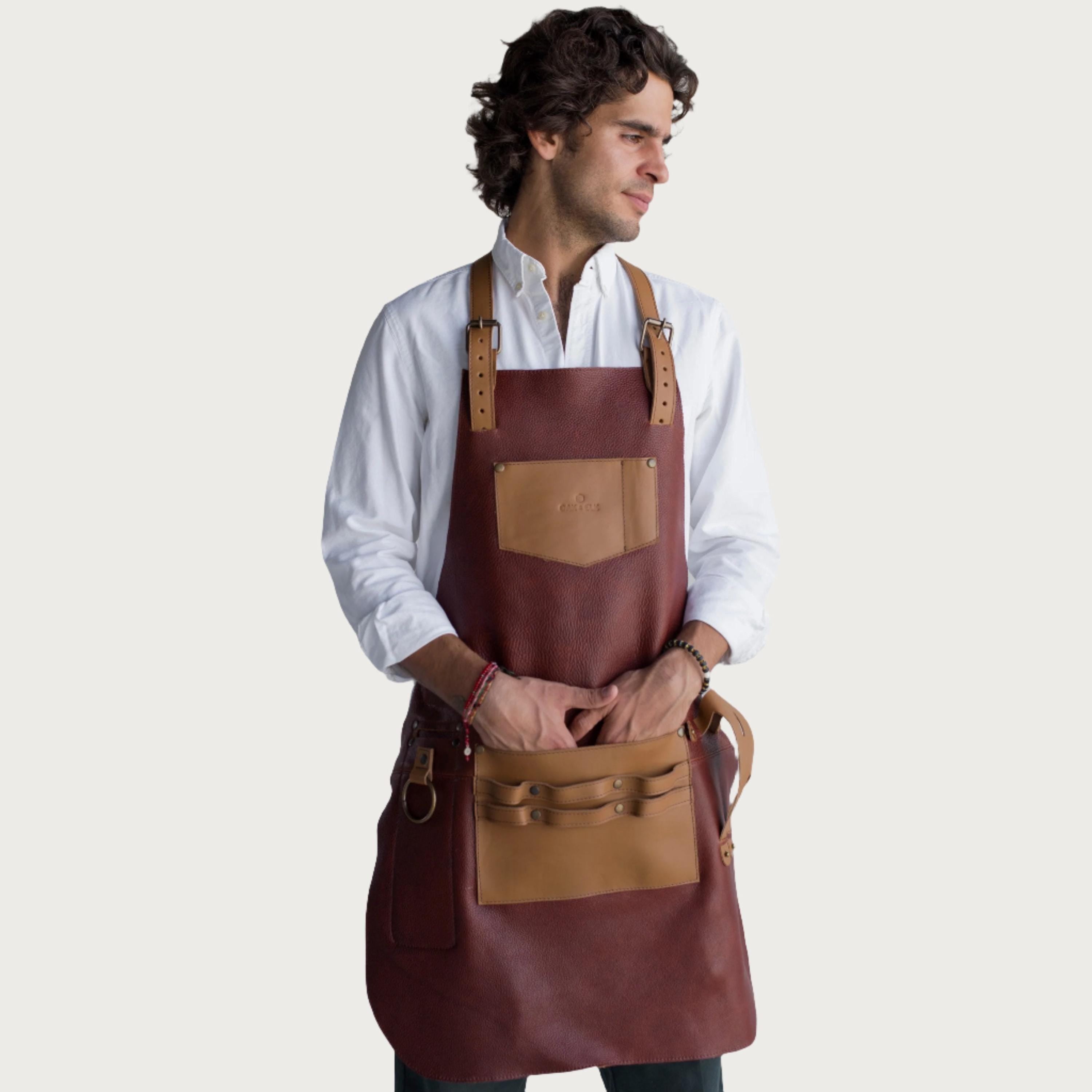Oak & Elk Leather Apron: Bbq, Welding, Artist Apron With Beer Pocket