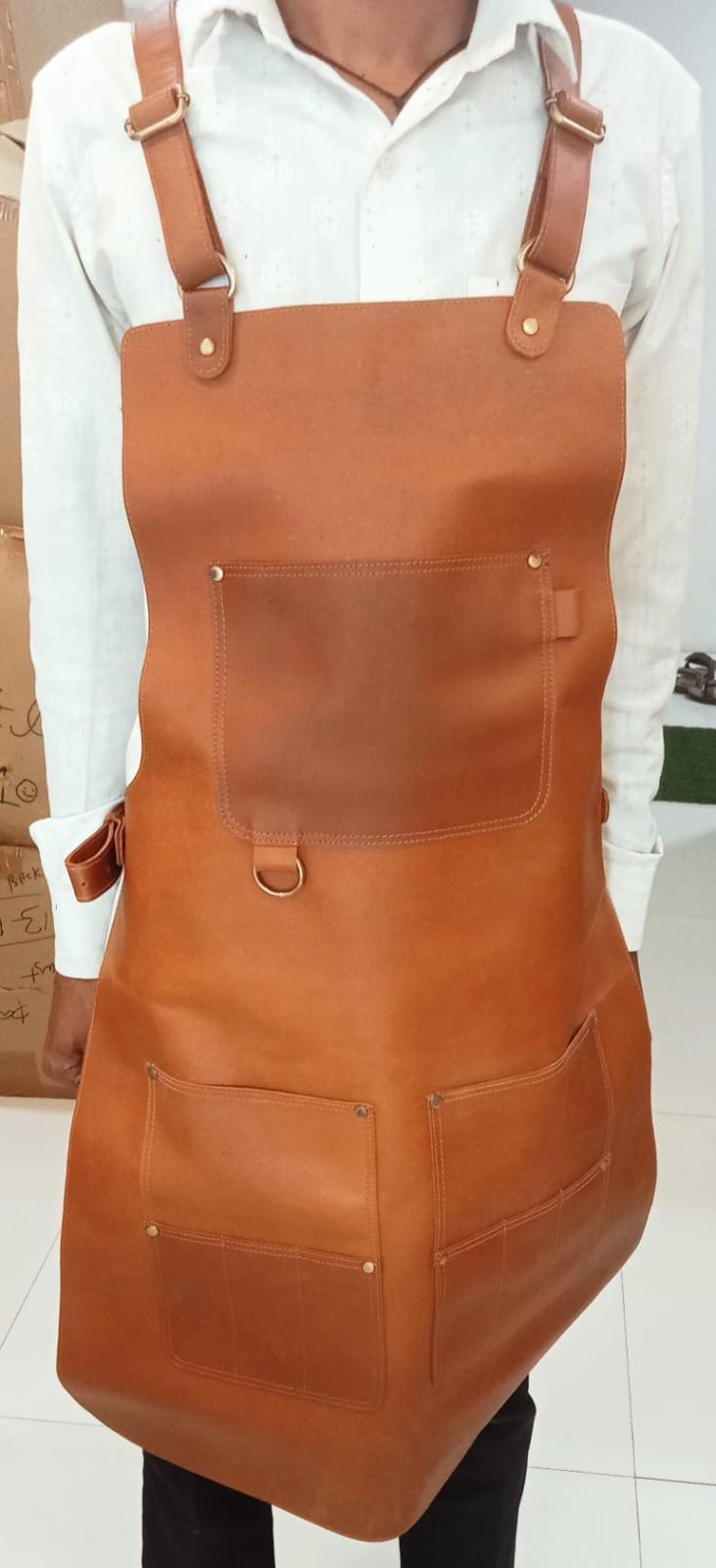 Cowhide Leather Apron, Adjustable Straps, Fire Prevention