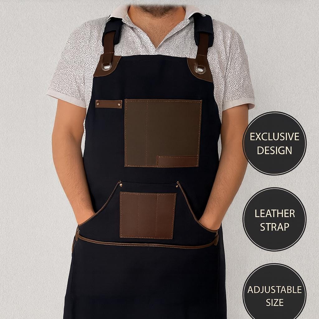Personalized Leather Apron Men, Bbq Apron, Woodworking Apron, Welding Apron, Custom Engraved Genuine Leather Grilling Apron Adjustable Strap
