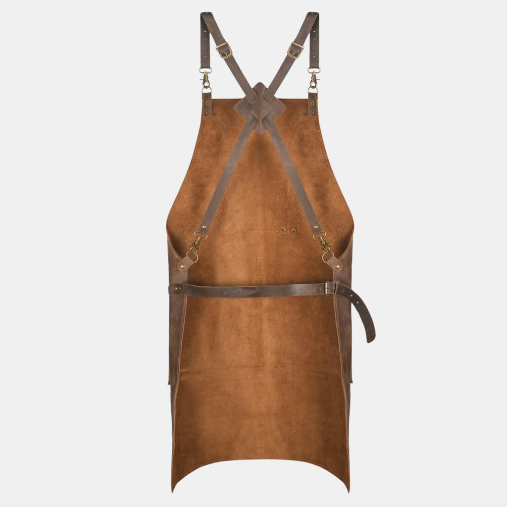 Handmade Full Grain Leather Work Apron, Heavy Duty With Pockets, Usa Made