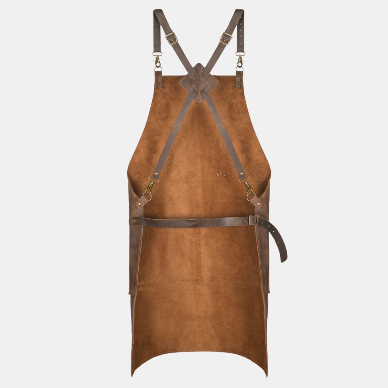 Handmade Full Grain Leather Work Apron, Heavy Duty With Pockets, Usa Made