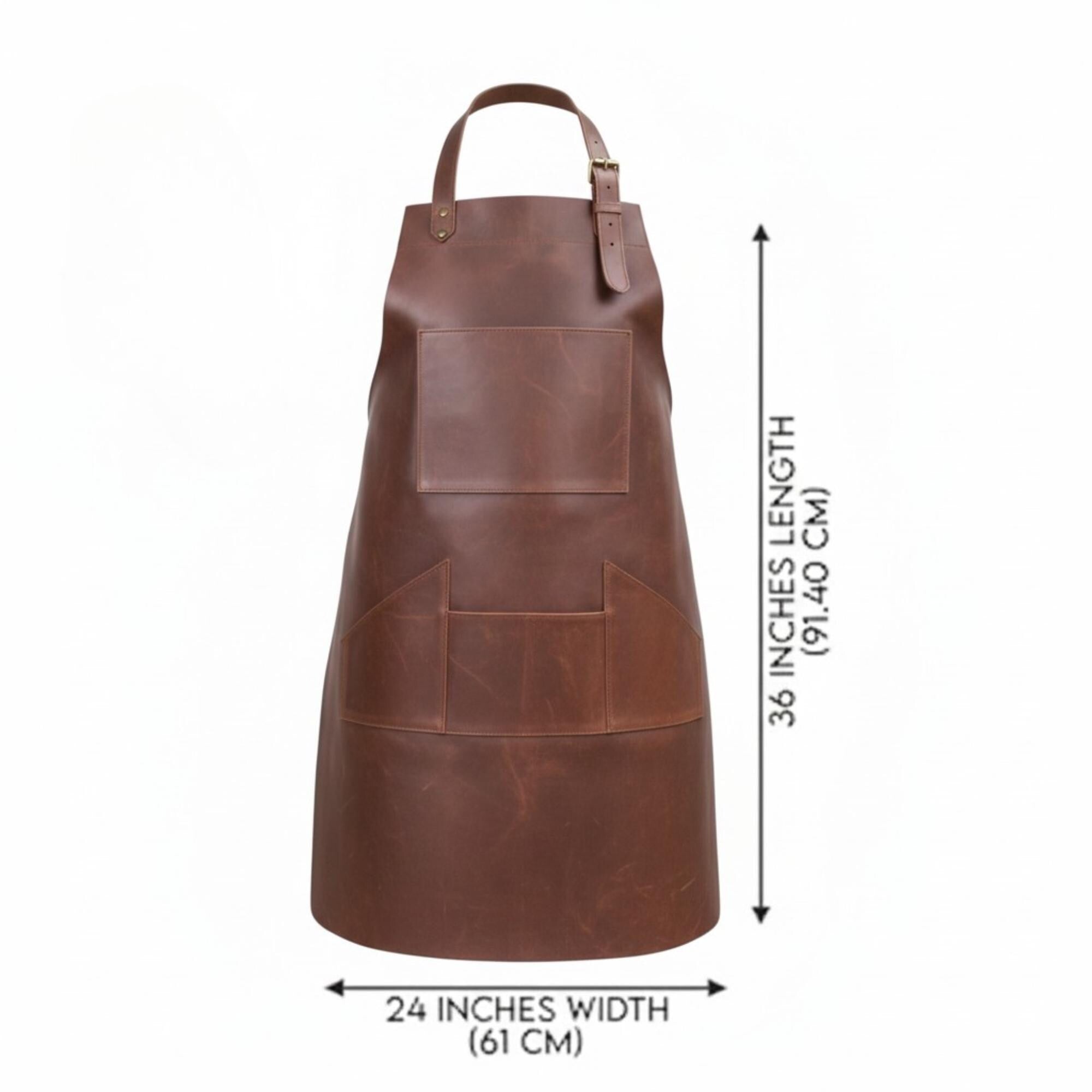 Handcrafted Brown Cowhide Leather Apron - Welding, Woodworking, Bbq, Barista, Chefs And Blacksmith With Pockets - Gift For Him/her