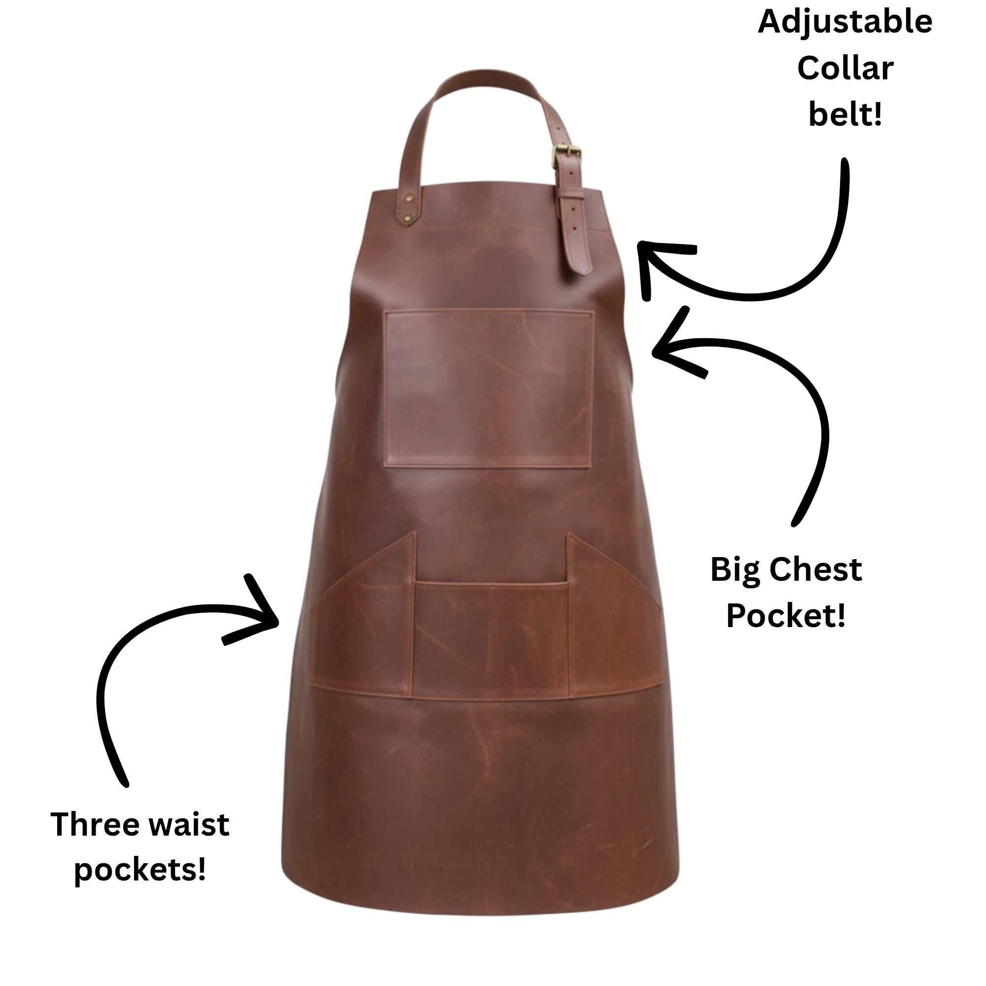 Handcrafted Brown Cowhide Leather Apron - Welding, Woodworking, Bbq, Barista, Chefs And Blacksmith With Pockets - Gift For Him/her