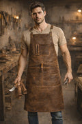 Handmade Full Grain Leather Work Apron, Heavy Duty With Pockets, Usa Made