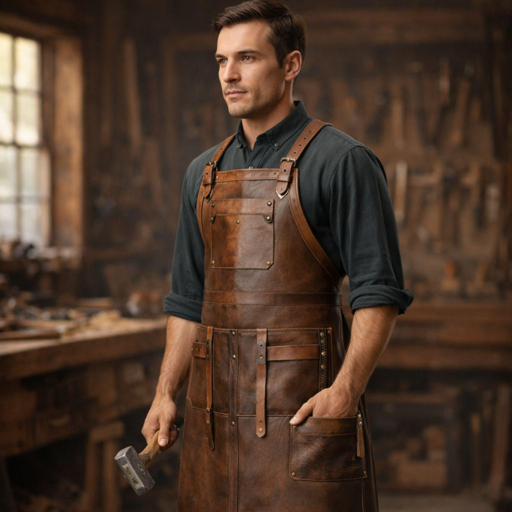 Handmade Brown Leather Apron, Distressed Working Bbq Chef, Barber Blacksmith Butcher Apron
