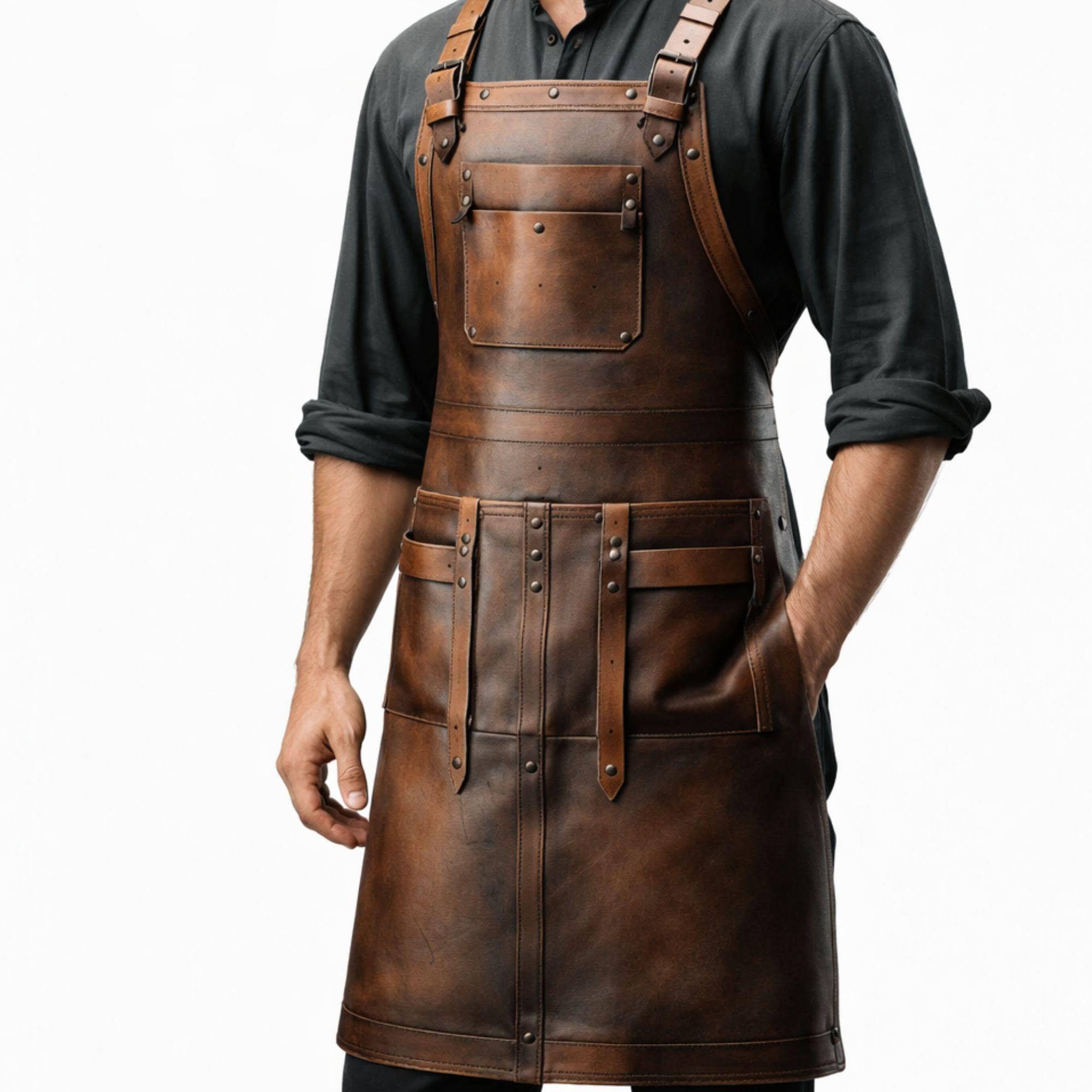 Handmade Brown Leather Apron, Distressed Working Bbq Chef, Barber Blacksmith Butcher Apron
