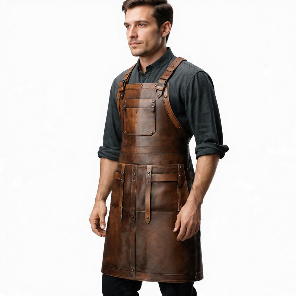 Handmade Brown Leather Apron, Distressed Working Bbq Chef, Barber Blacksmith Butcher Apron