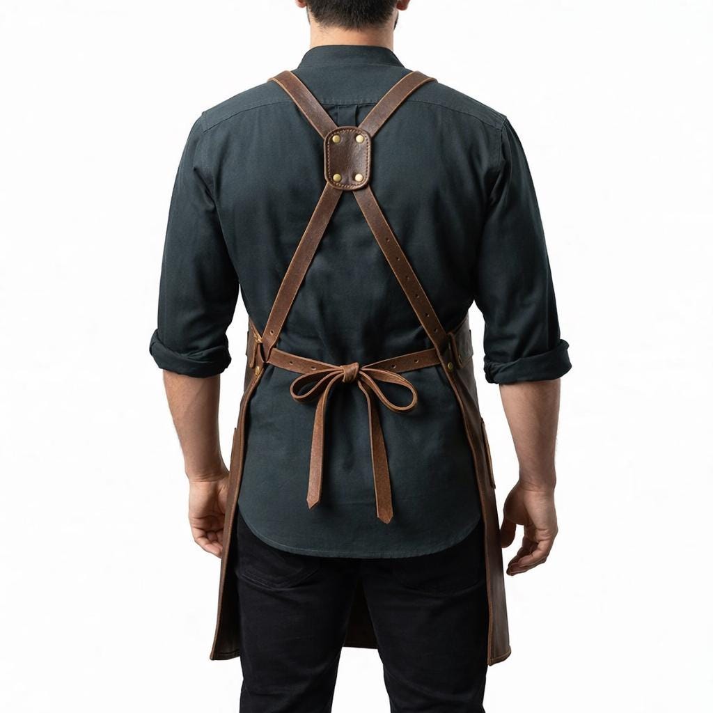 Handmade Brown Leather Apron, Distressed Working Bbq Chef, Barber Blacksmith Butcher Apron