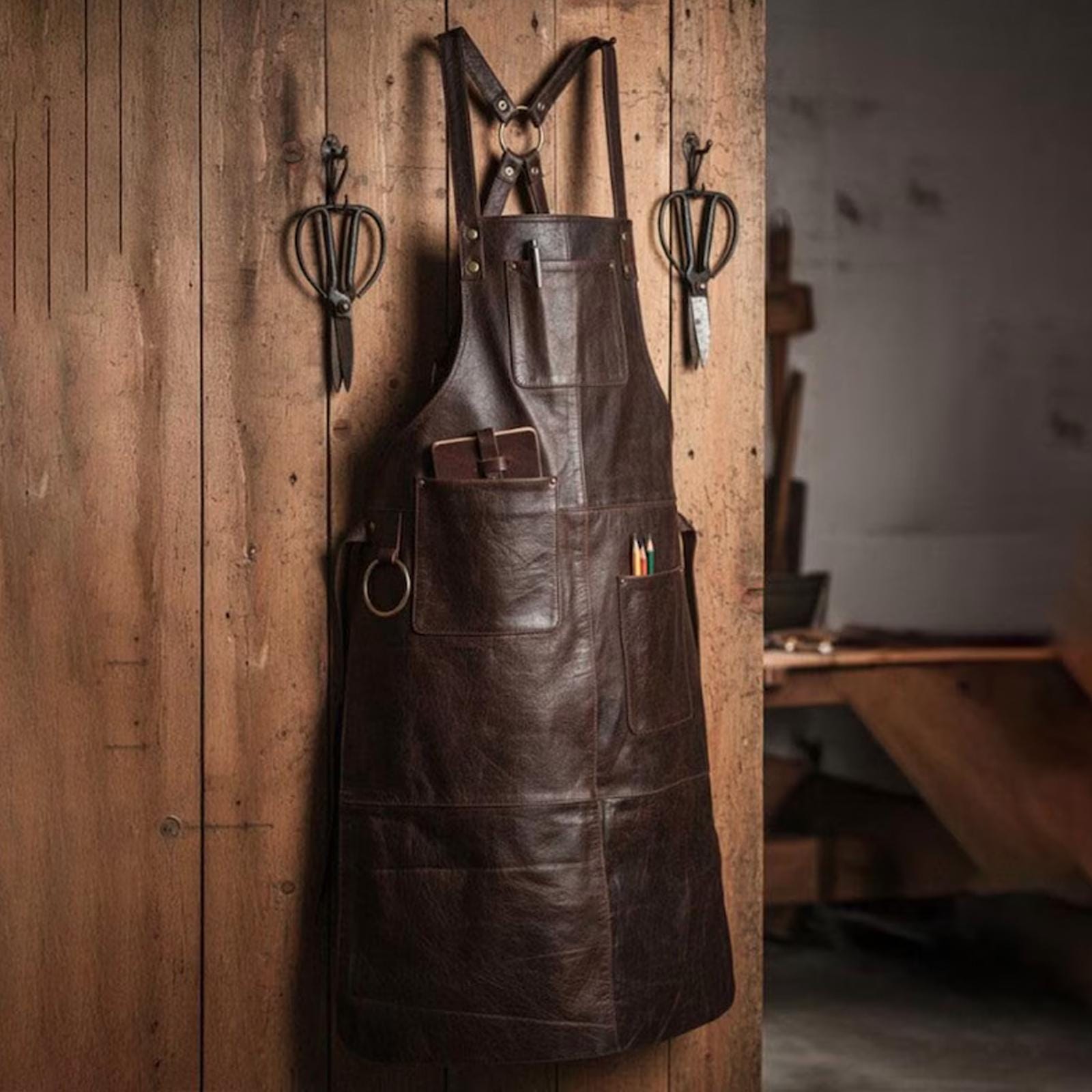 Personalized Buffalo Leather Apron, Custom Engraved Chef Grill Apron For Him