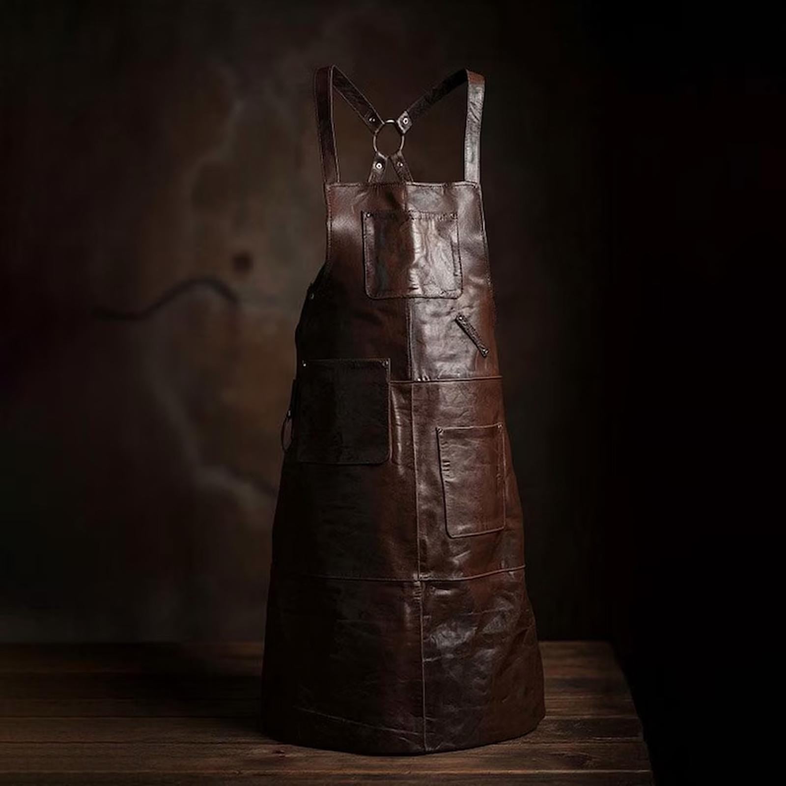 Personalized Buffalo Leather Apron, Custom Engraved Chef Grill Apron For Him