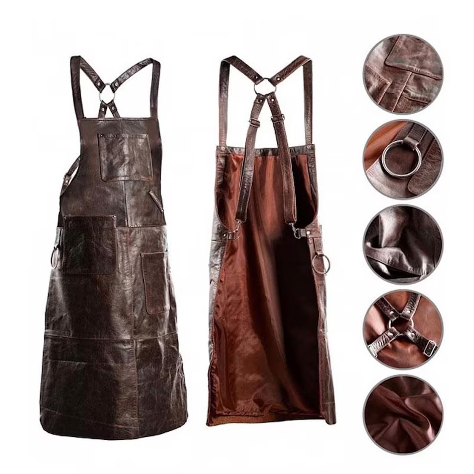 Personalized Buffalo Leather Apron, Custom Engraved Chef Grill Apron For Him